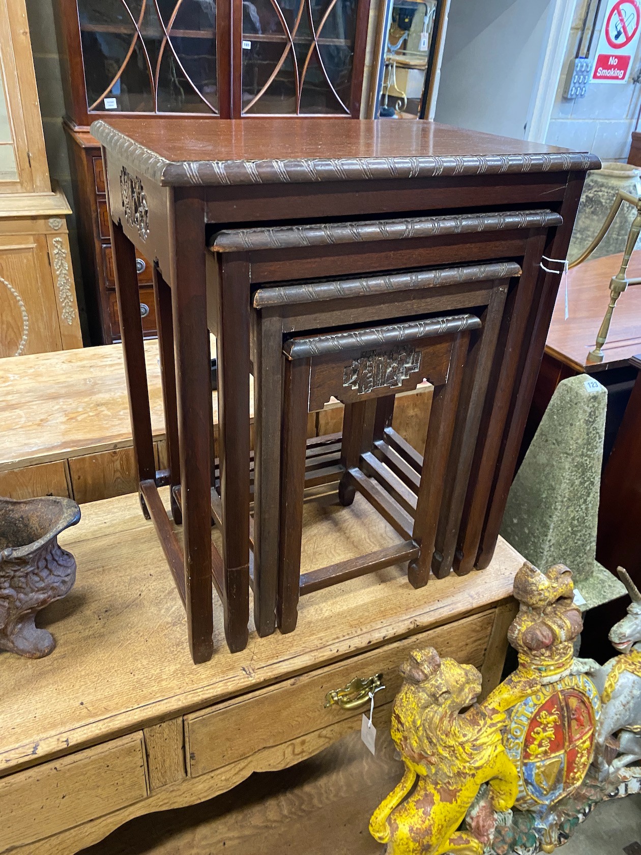 A quartetto of rectangular Chinese hardwood tables, width 52cm, depth 37cm, height 64cm